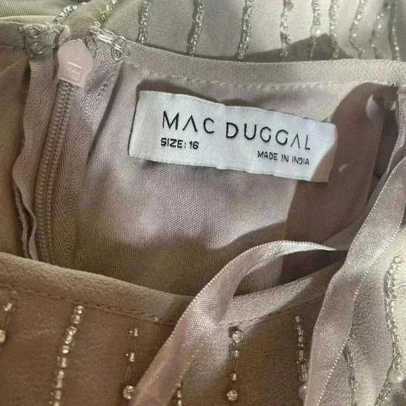 Mac Duggal Midi Dress Size 16 XL Vintage Lilac Mocha Stripe Long Sleeve Sparkle - Picture 5 of 11